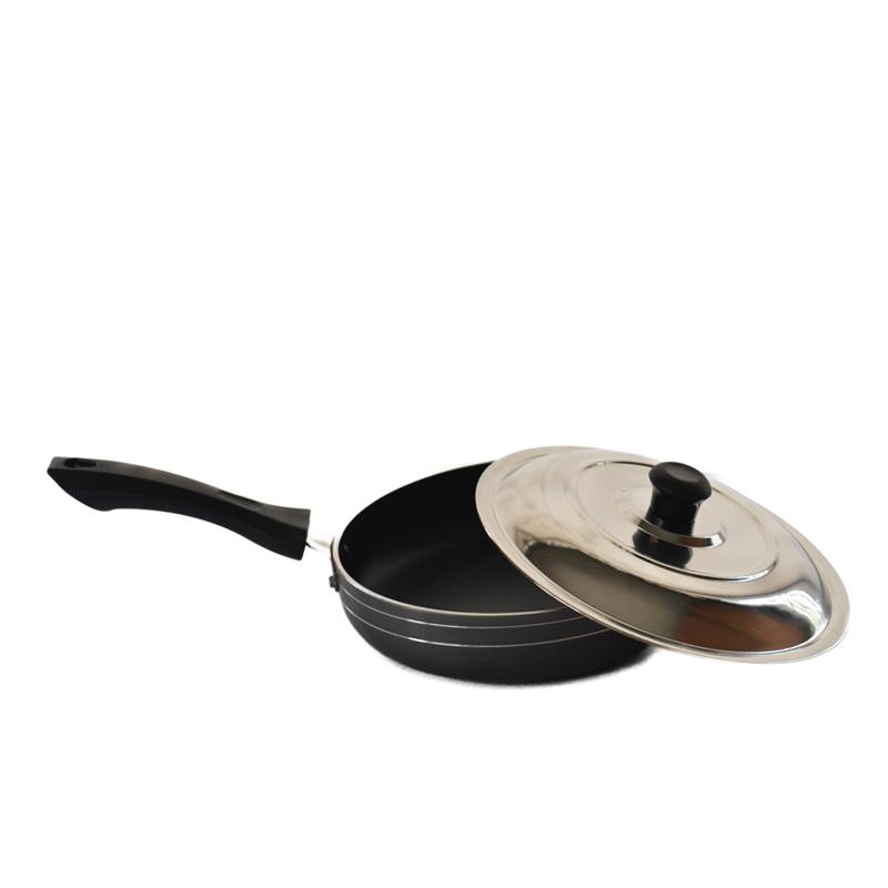 220 mm Non Stick Fry Pan With Stainless Steel Lid And Free Wooden Spatula/Rubber Scrubber