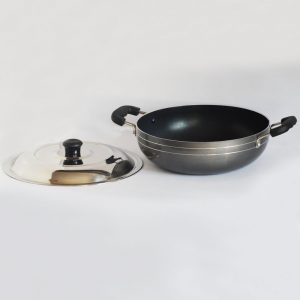 220 Mm Non Stick Kadai With Free Wooden Spatula & Scrubber (Color Assorted)