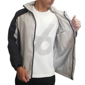 Men Two Tone Multi Paneled Front Zip Water Resistance / Wind Breaker Jacket With Detachable Hoodie-Off White & Grey