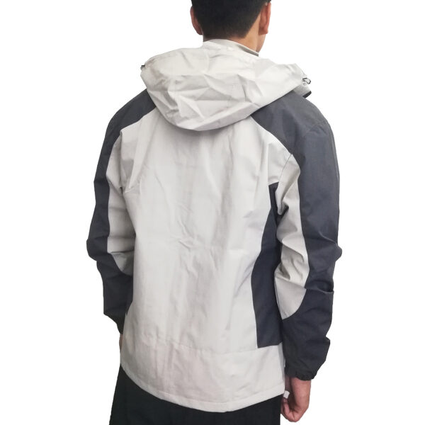 Men Two Tone Multi Paneled Front Zip Water Resistance / Wind Breaker Jacket With Detachable Hoodie-Off White & Grey - Image 3