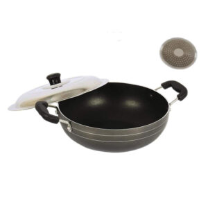 Induction Base Heavy Gauge Non Stick Kadai With Stainless Steel Lid 220 mm